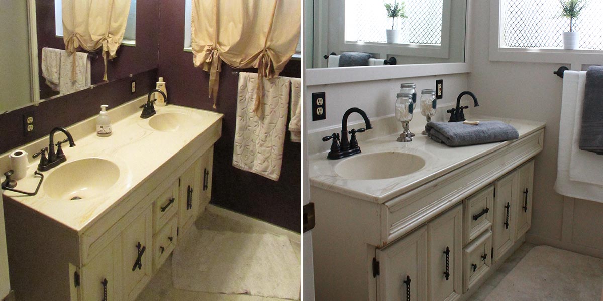 Before and after of renovated bathroom
