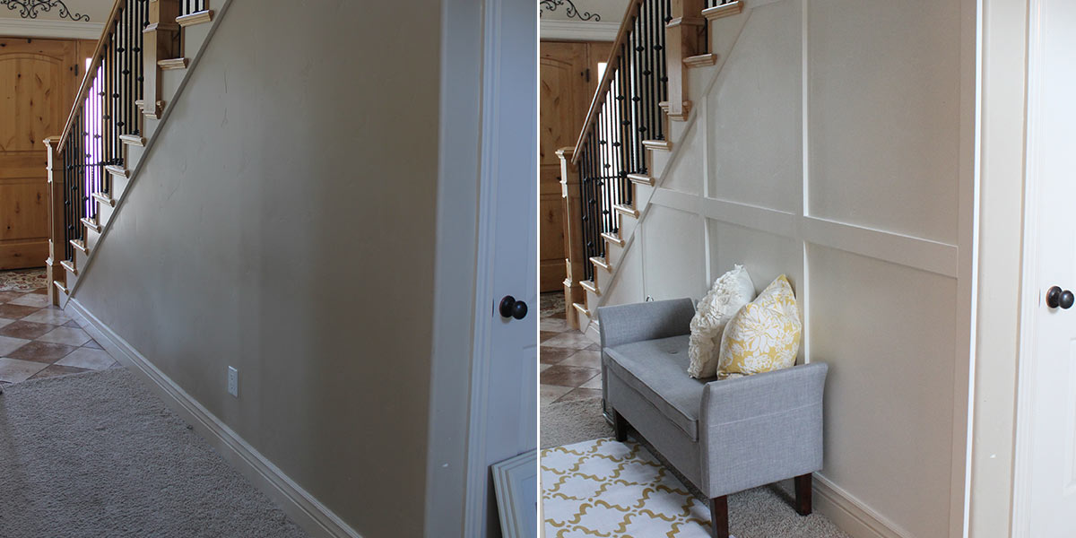 Before and after of hallway after design update