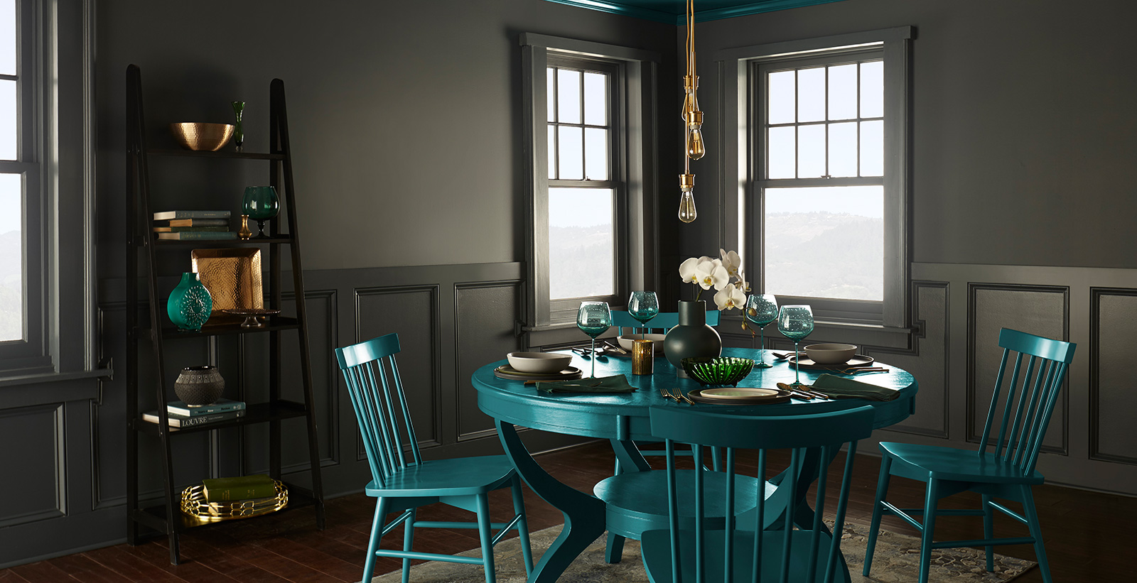 two tone grey dining room