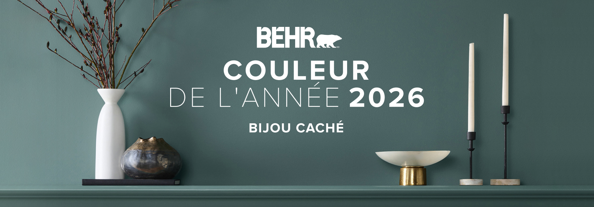 Living room painted in Rumors, Hidden Gem, featuring Behr 2026 Colour of the Year, Hidden Gem
