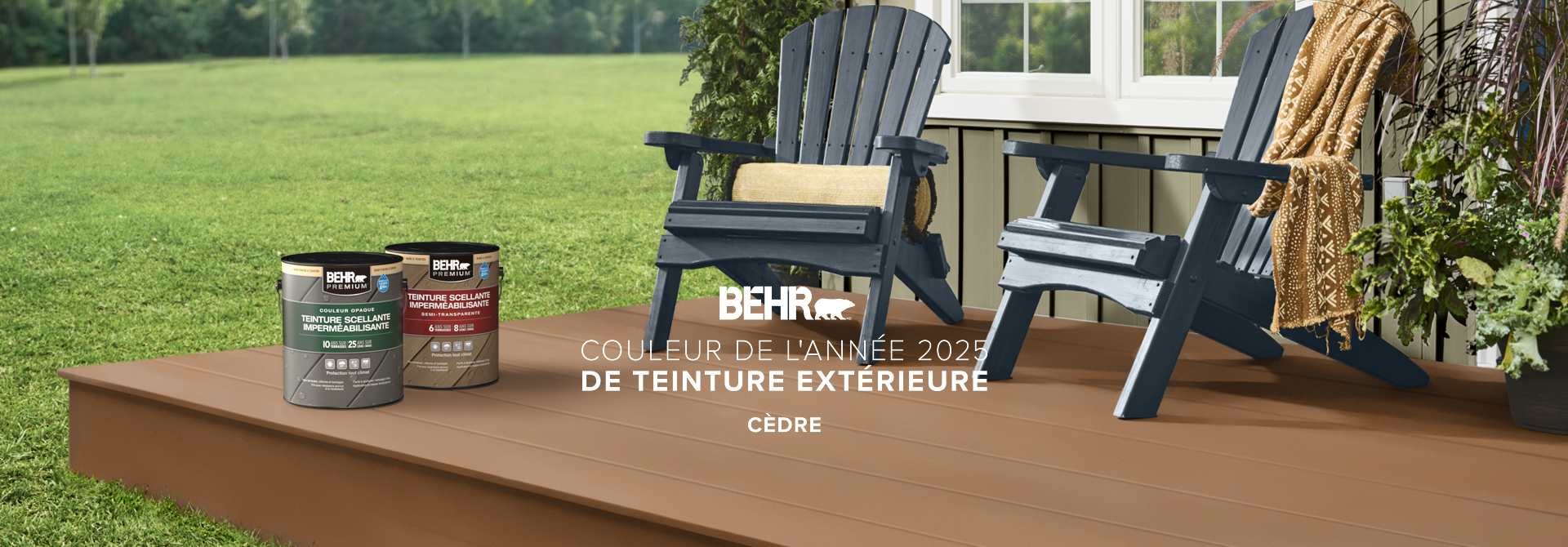 Wooden deck stained in Cedar, featuring Behr 2025 Colour of the Year, Cedar