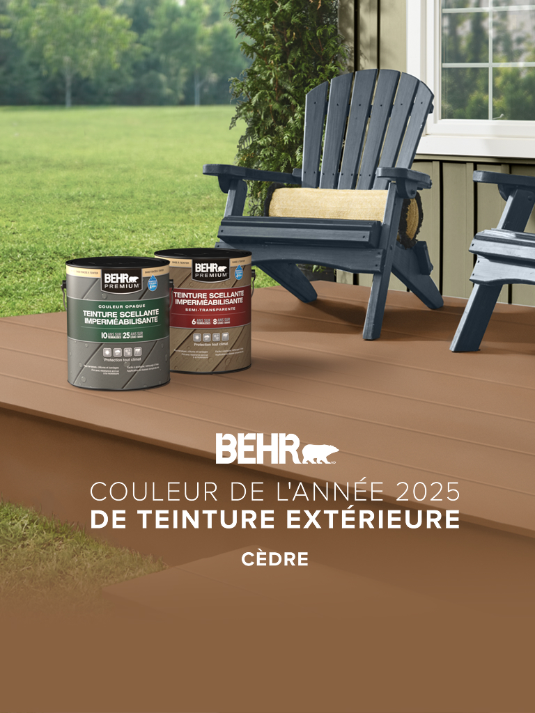 Mobile-sized image of a wooden deck stained in Cedar, featuring Behr 2025 Colour of the Year, Cedar