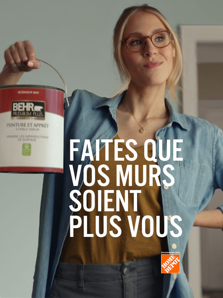 Mobile-sized image of a can of BEHR PREMIUM PLUS Flat interior paint and the words Most Trusted Paint Brand* in foreground.