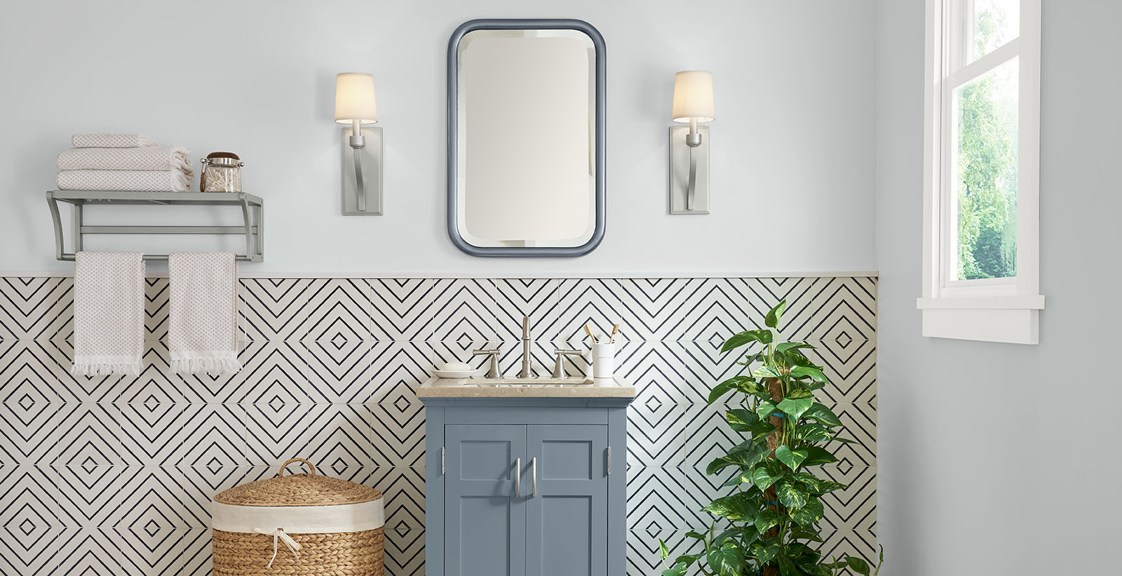 salle de bain gris éclectique gaie et conviviale