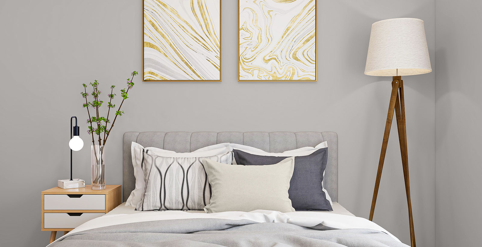 chambre gris moderne confortable et accueillante
