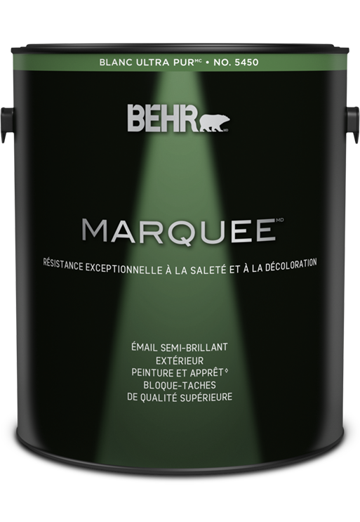 One 3.79 L can of Marquee exterior paint, semi-gloss enamel