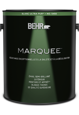 One 3.79 L can of Marquee exterior paint, semi-gloss enamel