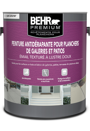 Can of Behr Premium Porch and Patio Anti-Slip Floor Paint Low-Lustre