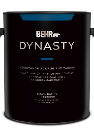 One 3.79 L can of Dynasty interior paint, satin enamel