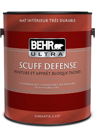 One 3.79 L can of Behr Ultra Scuff Defense interior paint, extra durable flat