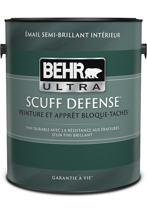 One 3.79 L can of Behr Ultra Scuff Defense interior paint, semi-gloss
