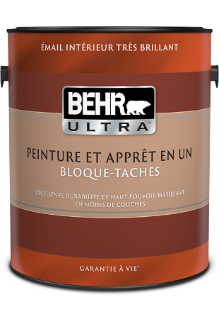 One 3.79 L can of Behr Ultra interior paint, hi-gloss enamel
