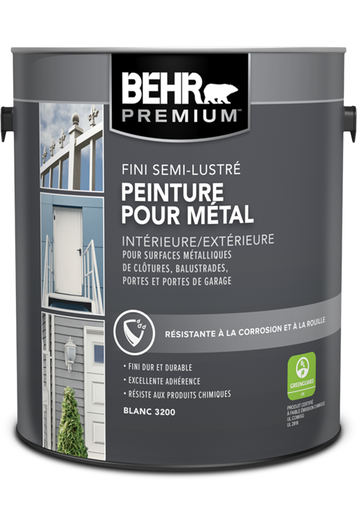 One 3.79 L can of Behr Premium Direct to Metal, semi-gloss