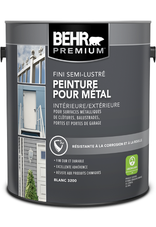 One 3.79 L can of Behr Premium Direct to Metal, semi-gloss