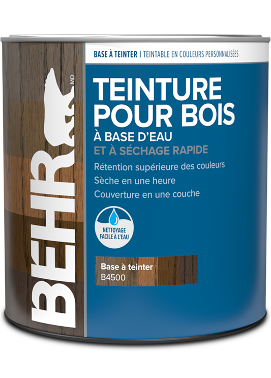 Can of Behr Fast Drying Water Based Wood Stain, interior