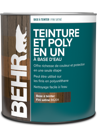Can of Behr Water Based Stain and Poly in one, interior
