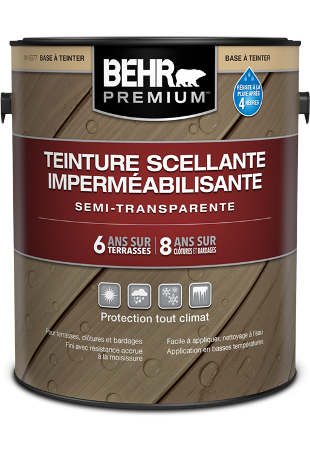 1 gal can of Behr Premium Semi-Transparent Waterproofing Stain and Sealer