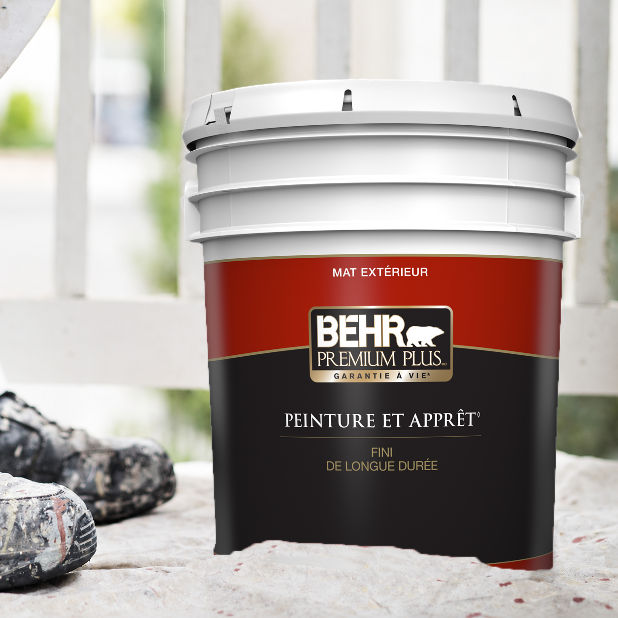 A close up shot of a BEHR Premium Exterior Flat