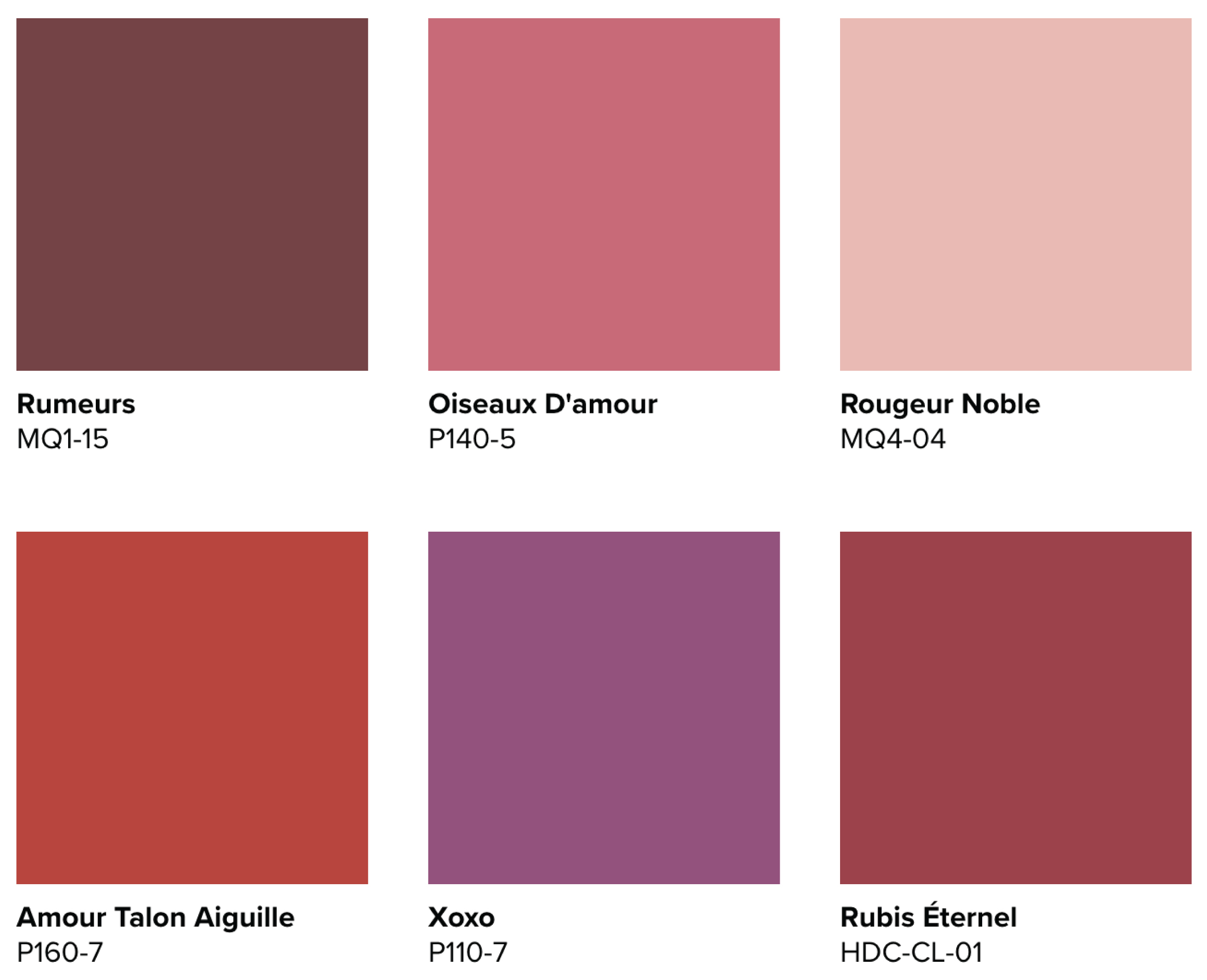 Une palette de couleurs roses et rouges.